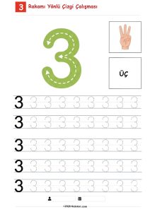 3 Rakamı Yönlü Çizgi Çalışması