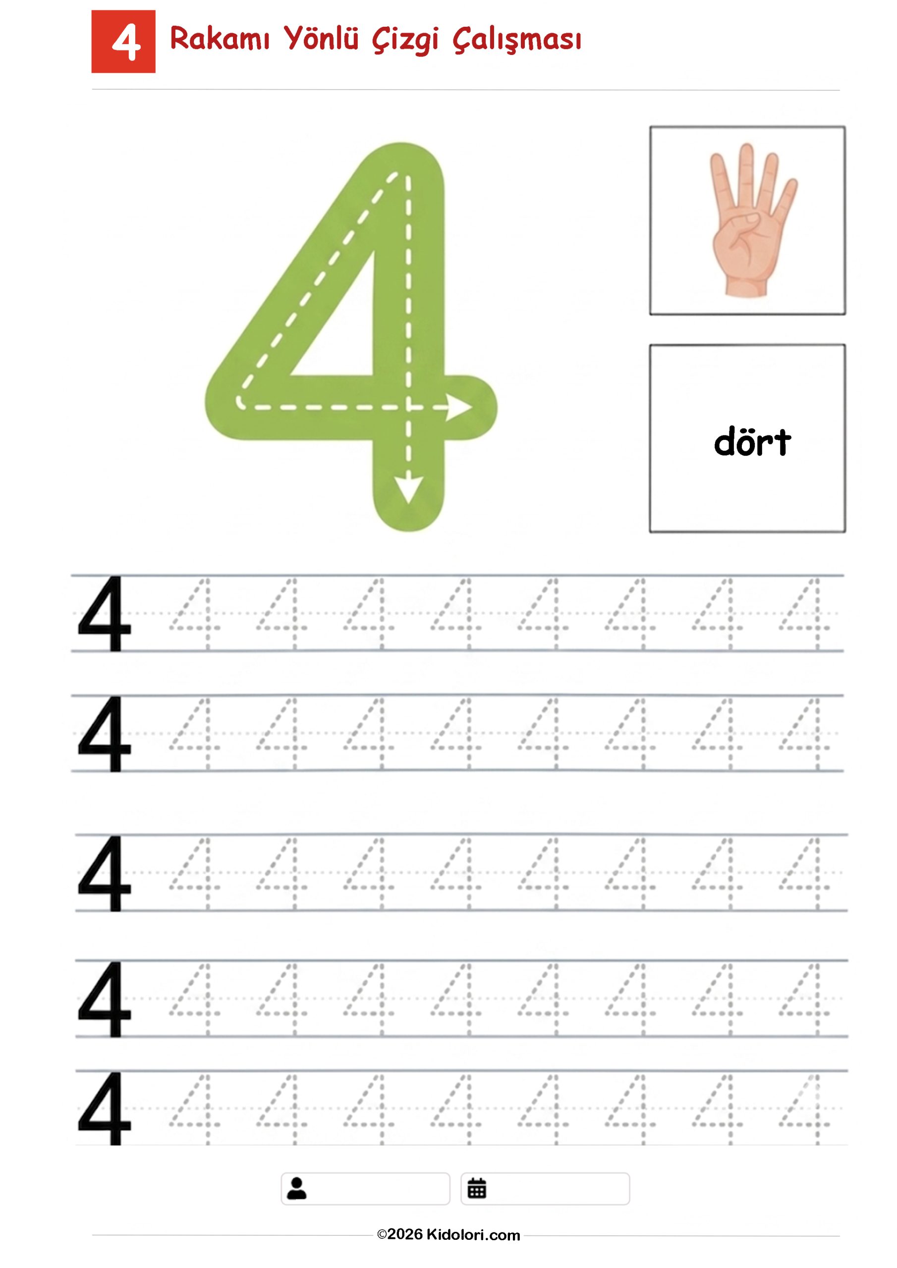 4 Rakamı Yönlü Çizgi Çalışması