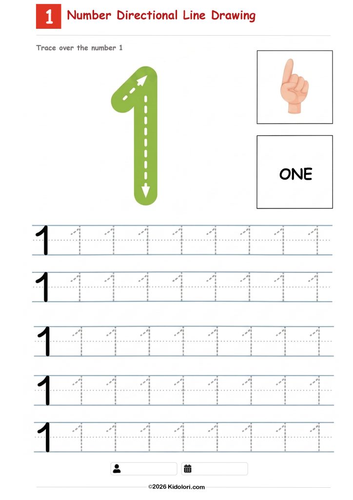 Number 1 Directional Tracing Worksheet