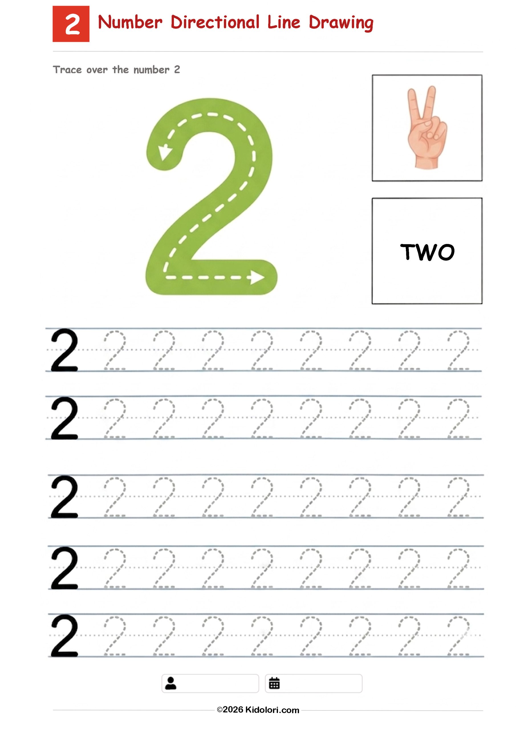 Number 2 Directional Tracing Worksheet