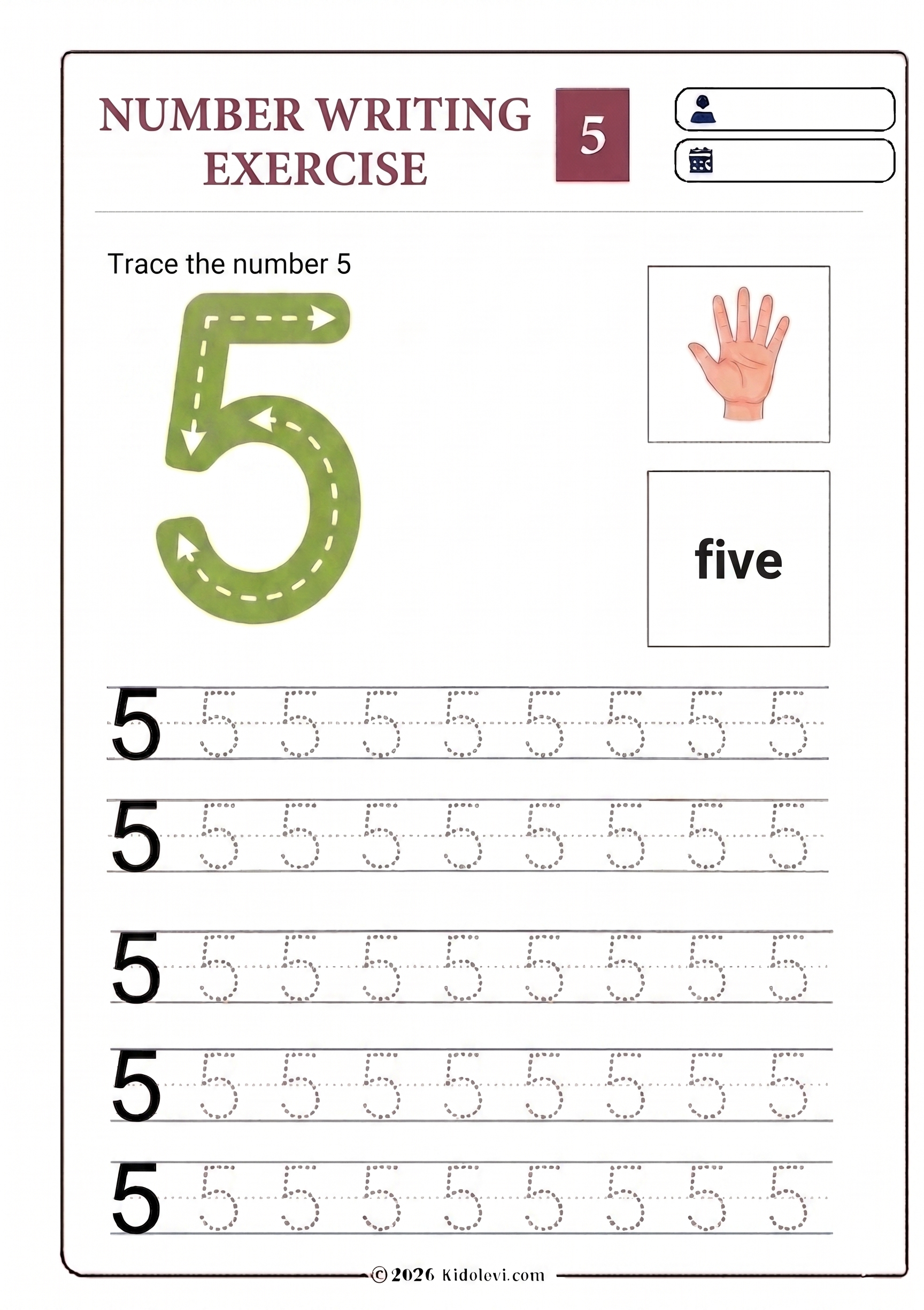 Number 5 Worksheet
