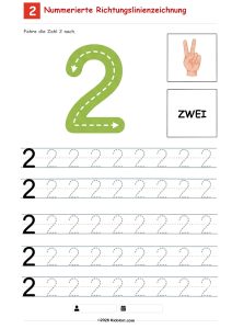 Zahl 2 Richtungsübung Nachspuren