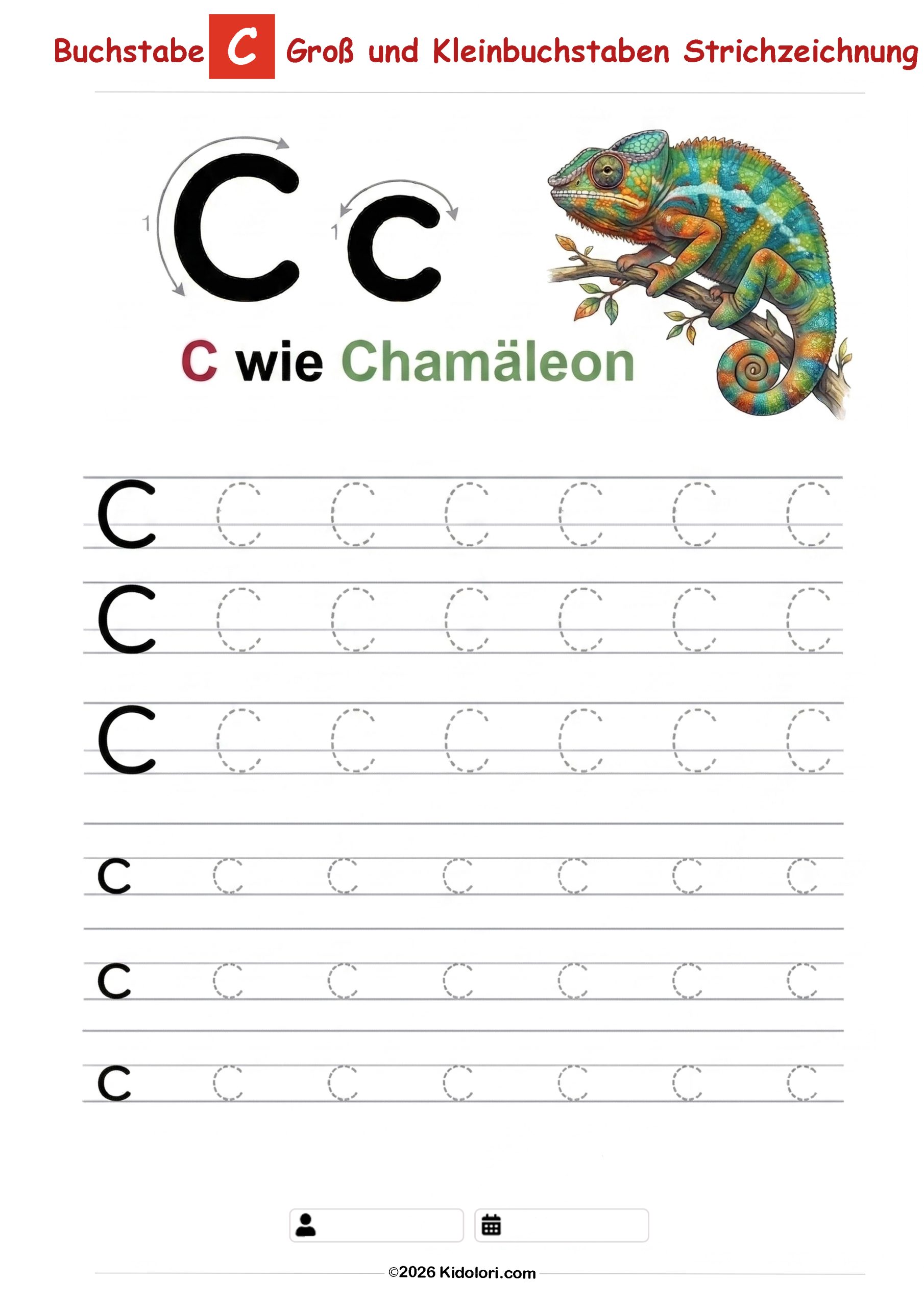 Buchstabe C – Große und kleine Buchstaben Nachspurübung