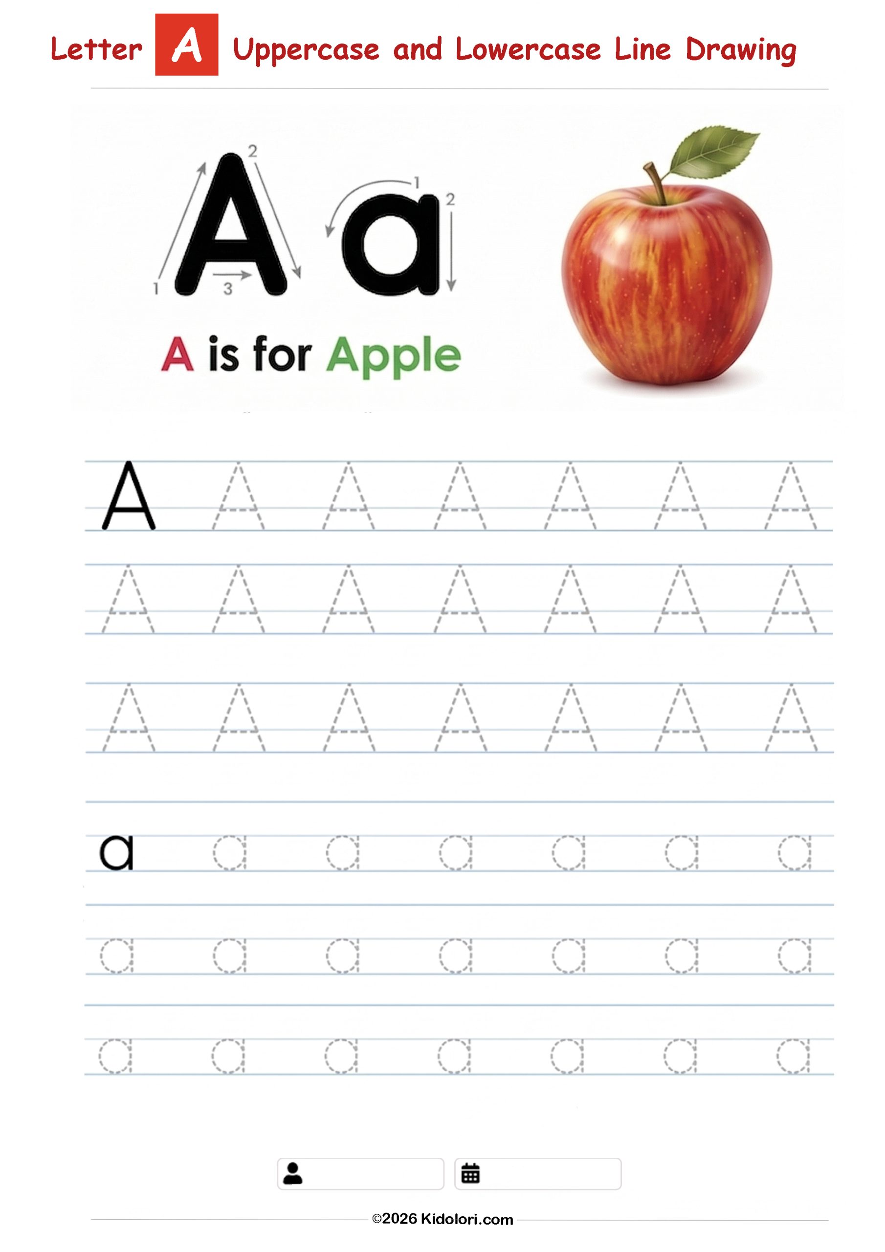 Letter A – Uppercase and Lowercase Tracing Worksheet