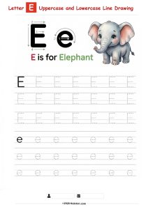 Letter E – Uppercase and Lowercase Tracing Worksheet