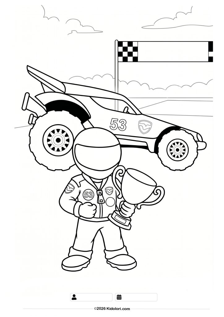 Champion Race Car and Driver Coloring Page