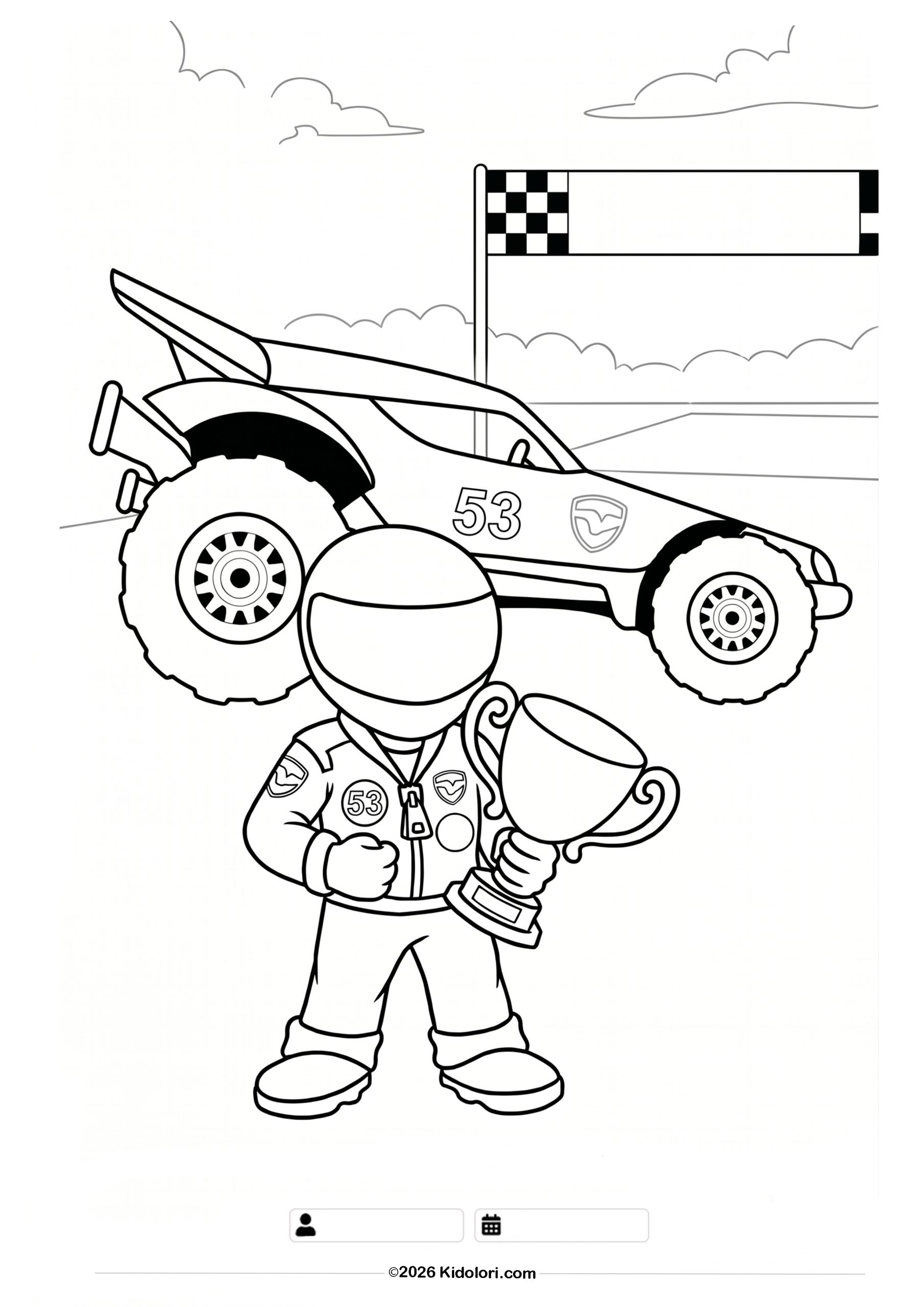 Champion Race Car and Driver Coloring Page