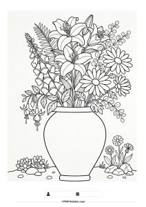 Simple Vase with Lilies and Daisies Coloring Page
