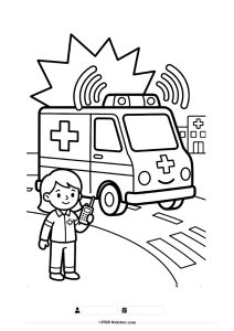 Flashing Ambulance and Paramedic Coloring Page