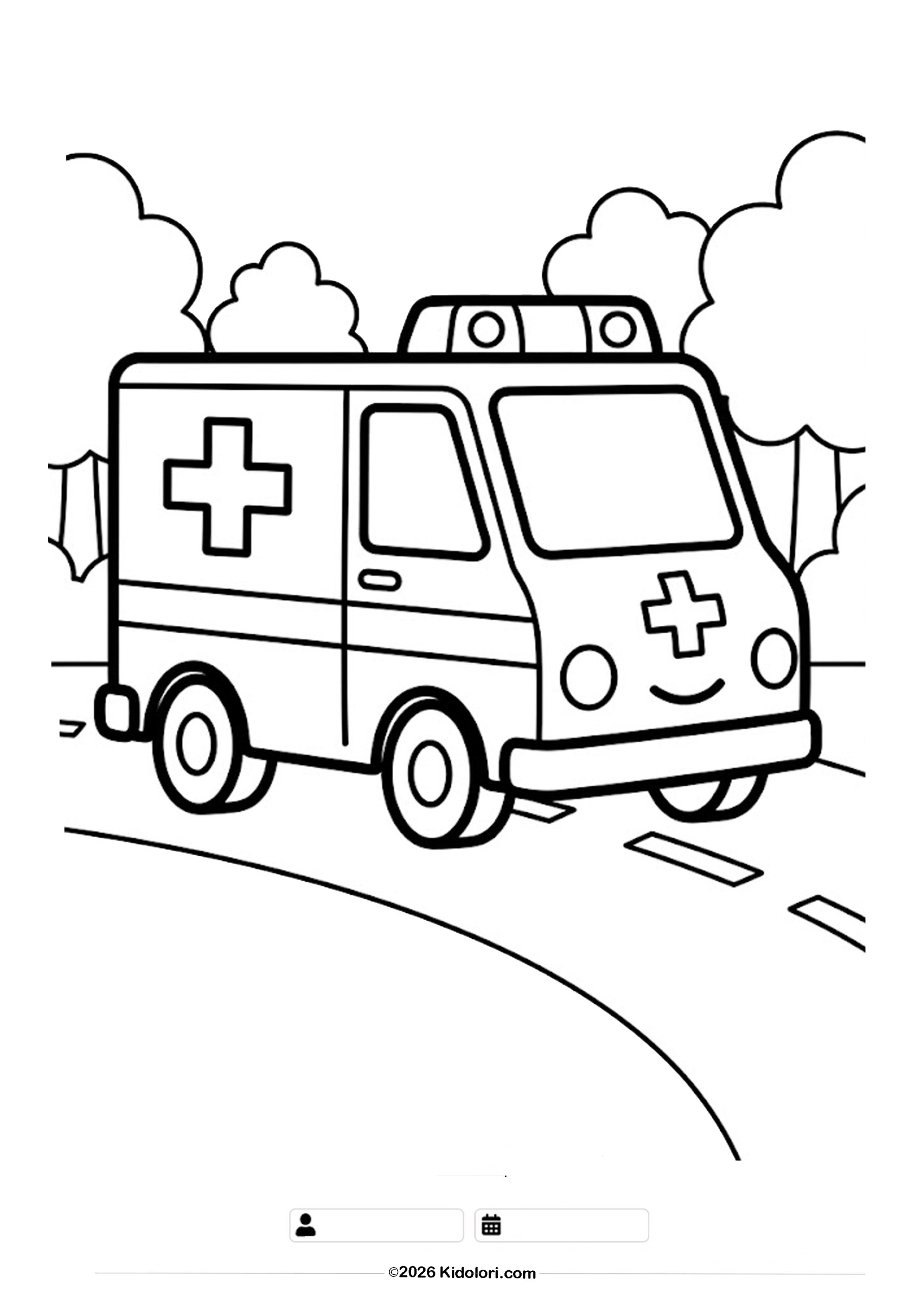 Happy Ambulance Coloring Page
