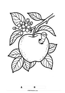 Cute Apple with a Worm Coloring Page