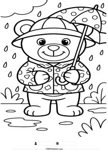 Cute Bear with Umbrella Coloring Page