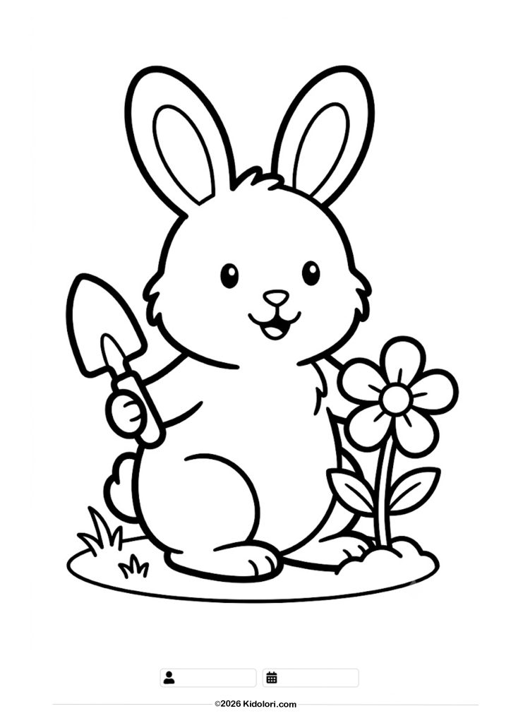 Cute Gardener Bunny Coloring Page