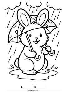 Cute Bunny with Umbrella Coloring Page