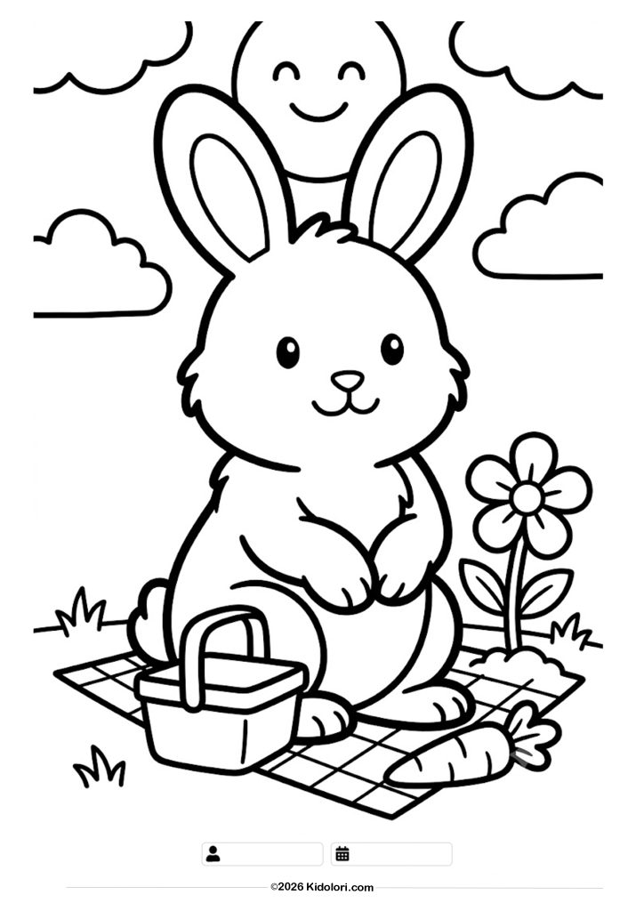 Cute Bunny Having a Picnic Coloring Page