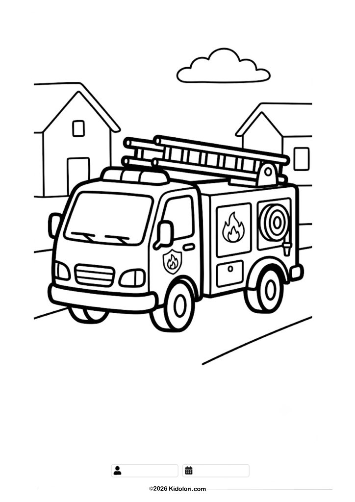 Fire Truck with Ladder Coloring Page