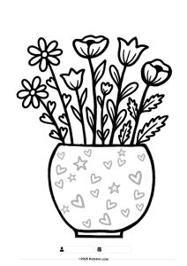 Cute Flowers in a Heart Vase Coloring Page