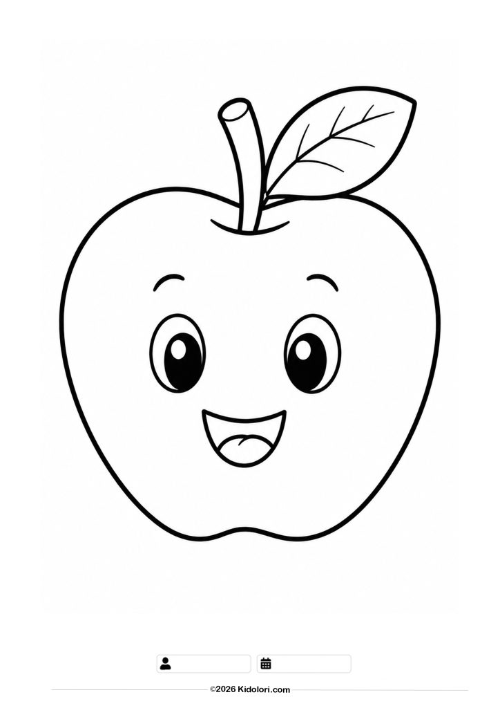 Cute Smiling Apple Character Coloring Page
