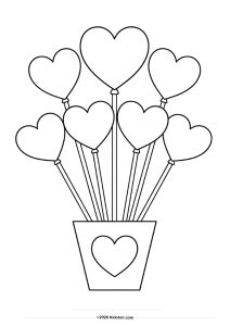 Cute Heart Balloons in a Pot Coloring Page