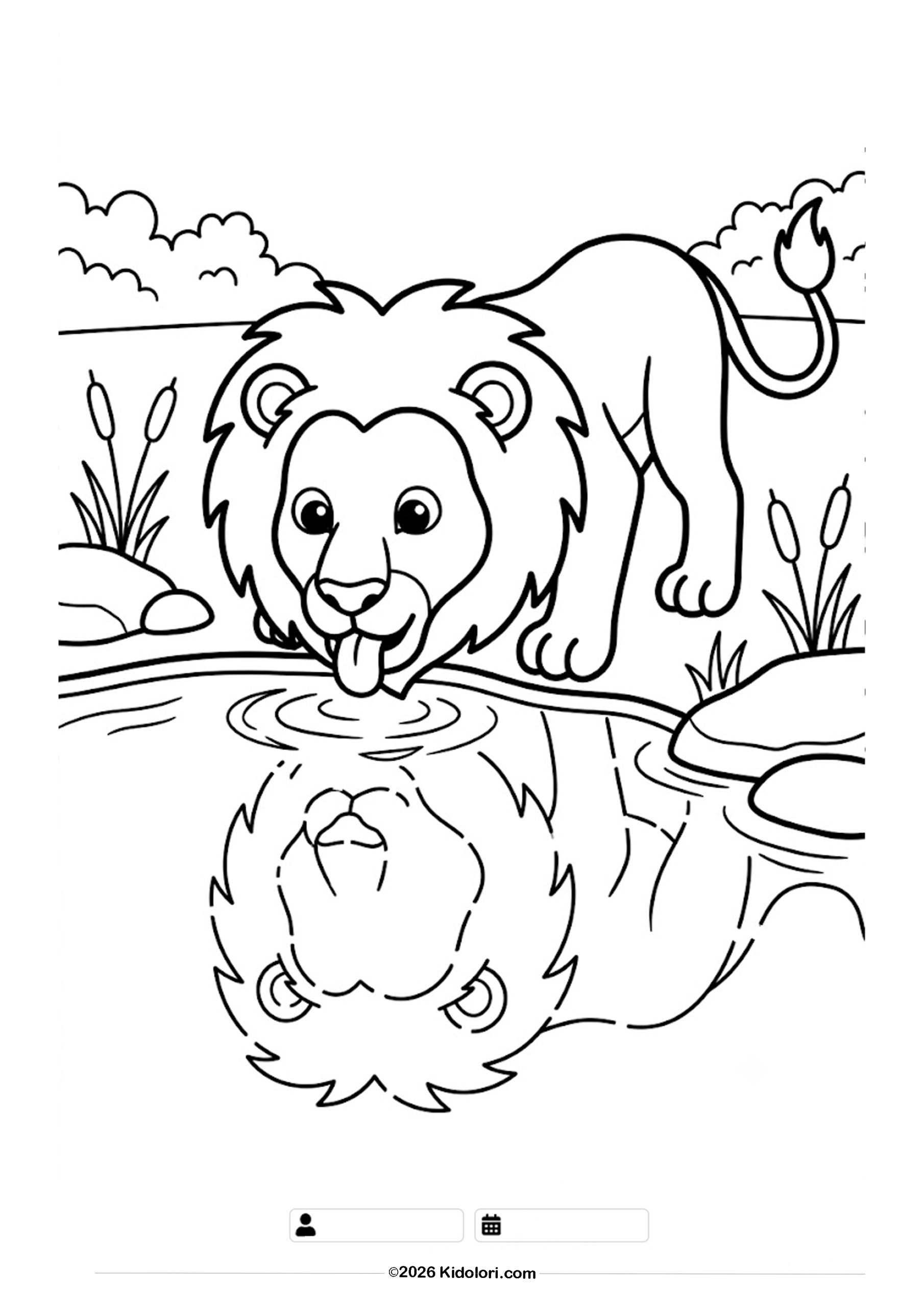 Lion Drinking Water Coloring Page