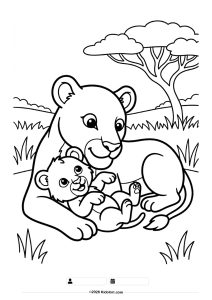 Mother Lion and Cub Coloring Page