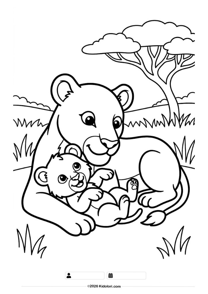 Mother Lion and Cub Coloring Page