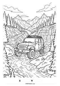 Off-Road Car in the Mountains Coloring Page