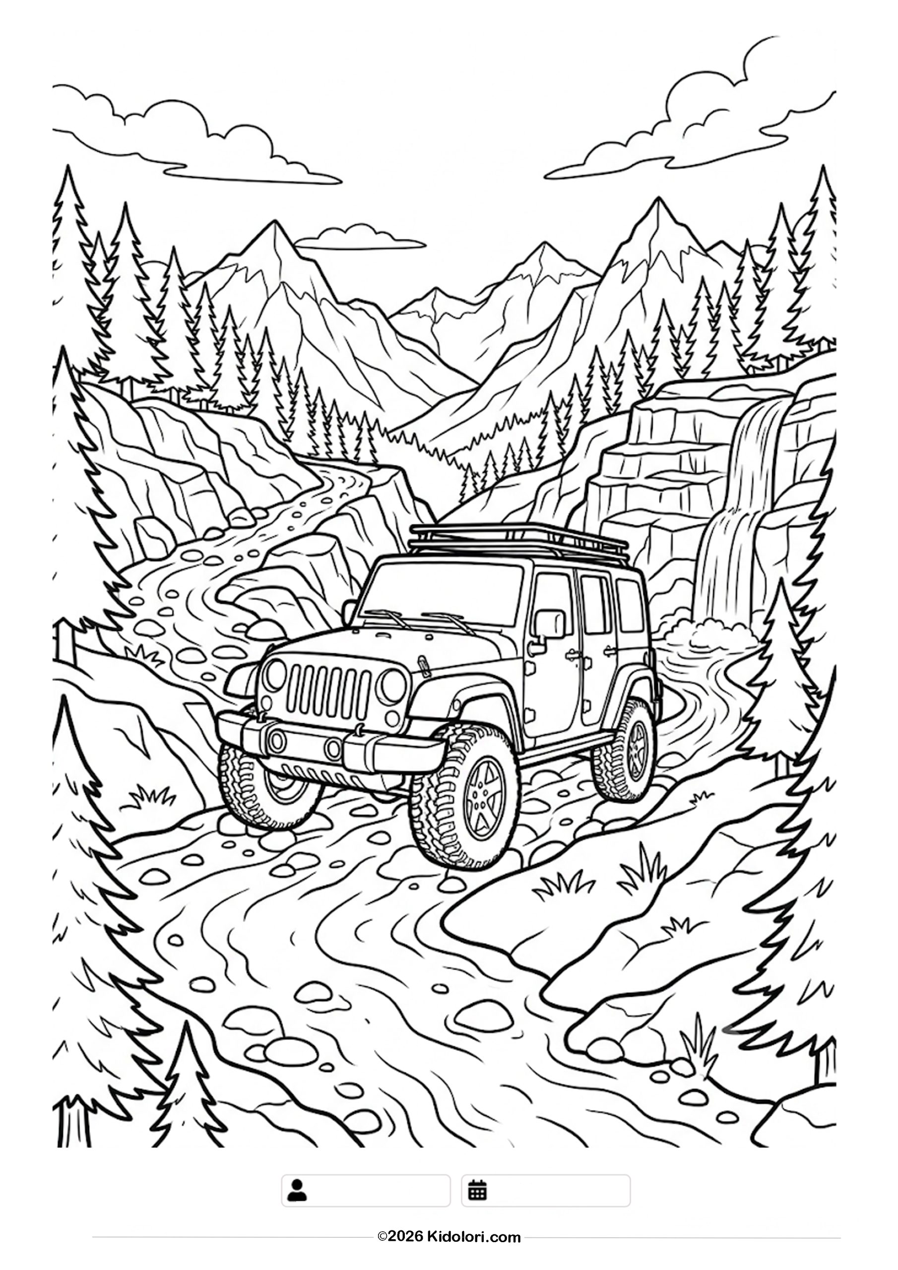 Off-Road Car in the Mountains Coloring Page