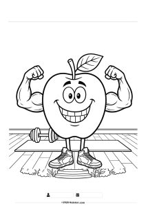 Strong Fitness Apple Mascot Coloring Page