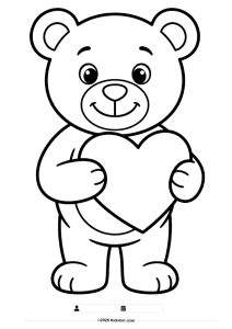 Cute Teddy Bear Holding Heart Coloring Page