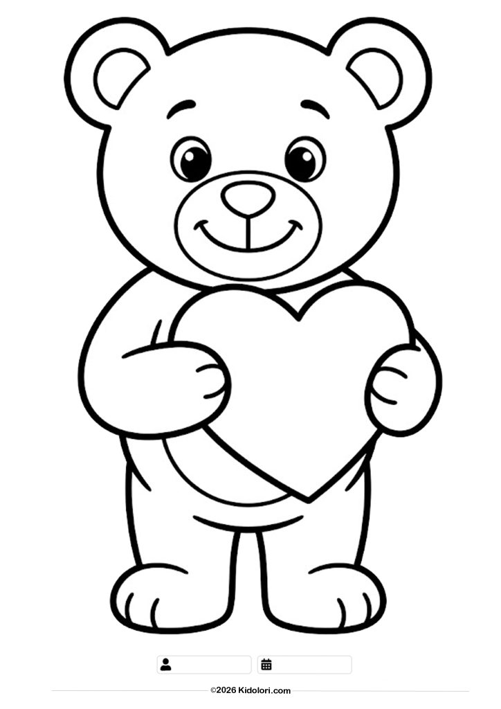 Cute Teddy Bear Holding Heart Coloring Page