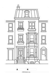 City Townhouse Street Coloring Page
