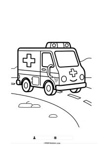 Cute Ambulance with Stethoscope Coloring Page
