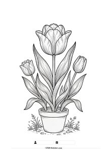 Cute Tulips in a Pot Coloring Page