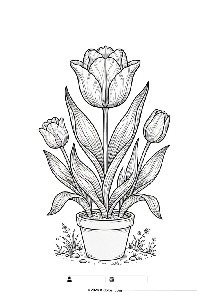 Cute Tulips in a Pot Coloring Page