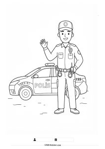 Friendly Police Officer and Patrol Car Coloring Page
