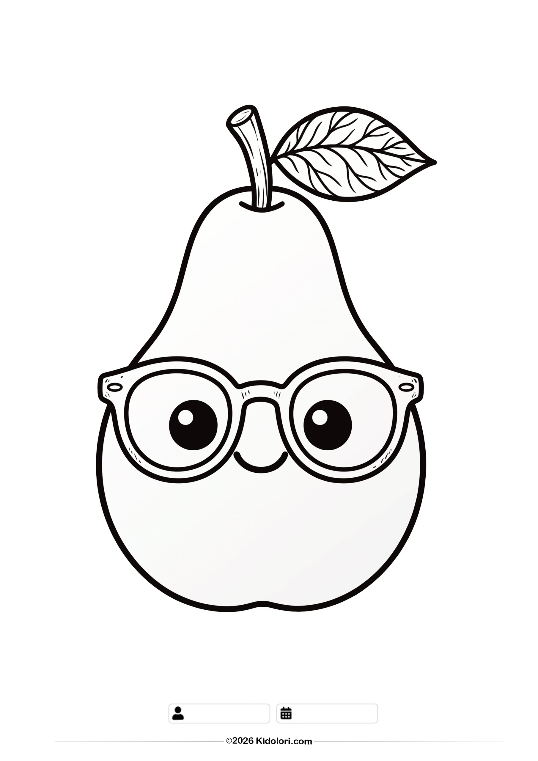Smart Pear Wearing Glasses Coloring Page