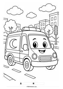 Ambulance on a City Road Coloring Page