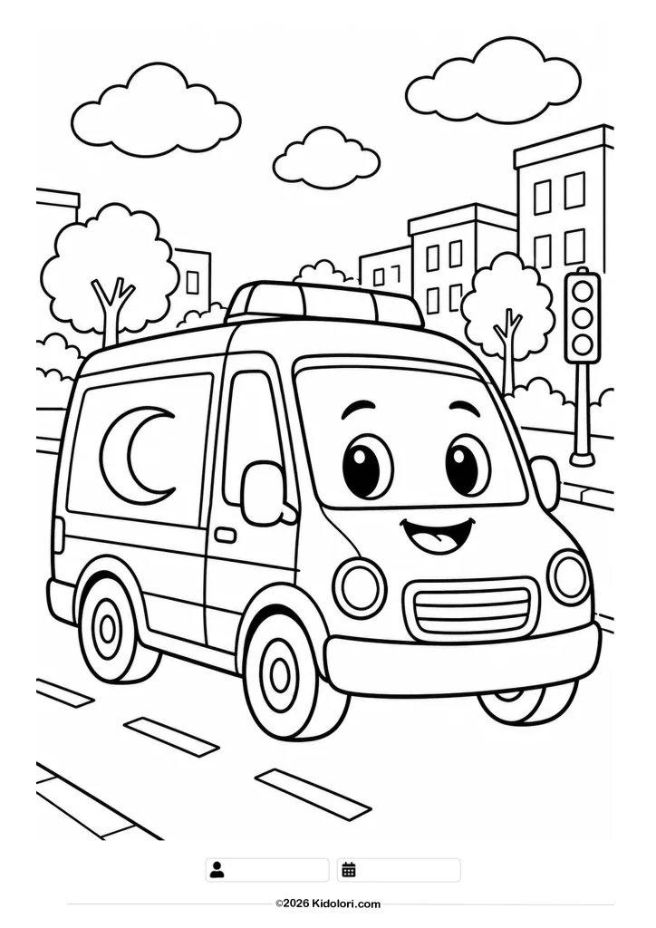 Ambulance on a City Road Coloring Page