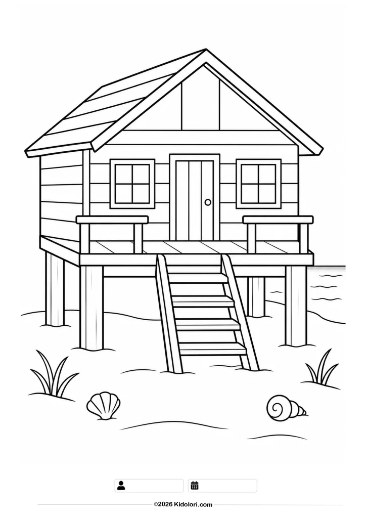Strandhaus auf Holzpfählen – Ausmalbild