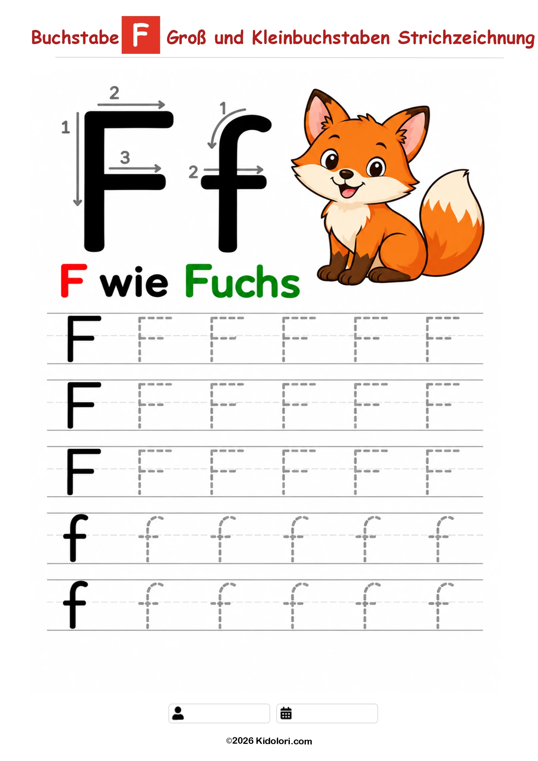 Buchstabe F – Groß- und Kleinbuchstaben nachspuren