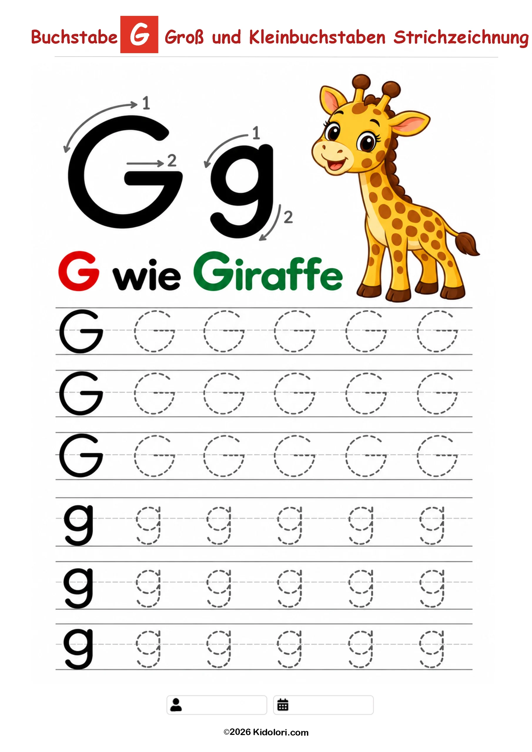 Buchstabe G – Groß- und Kleinbuchstaben nachspuren
