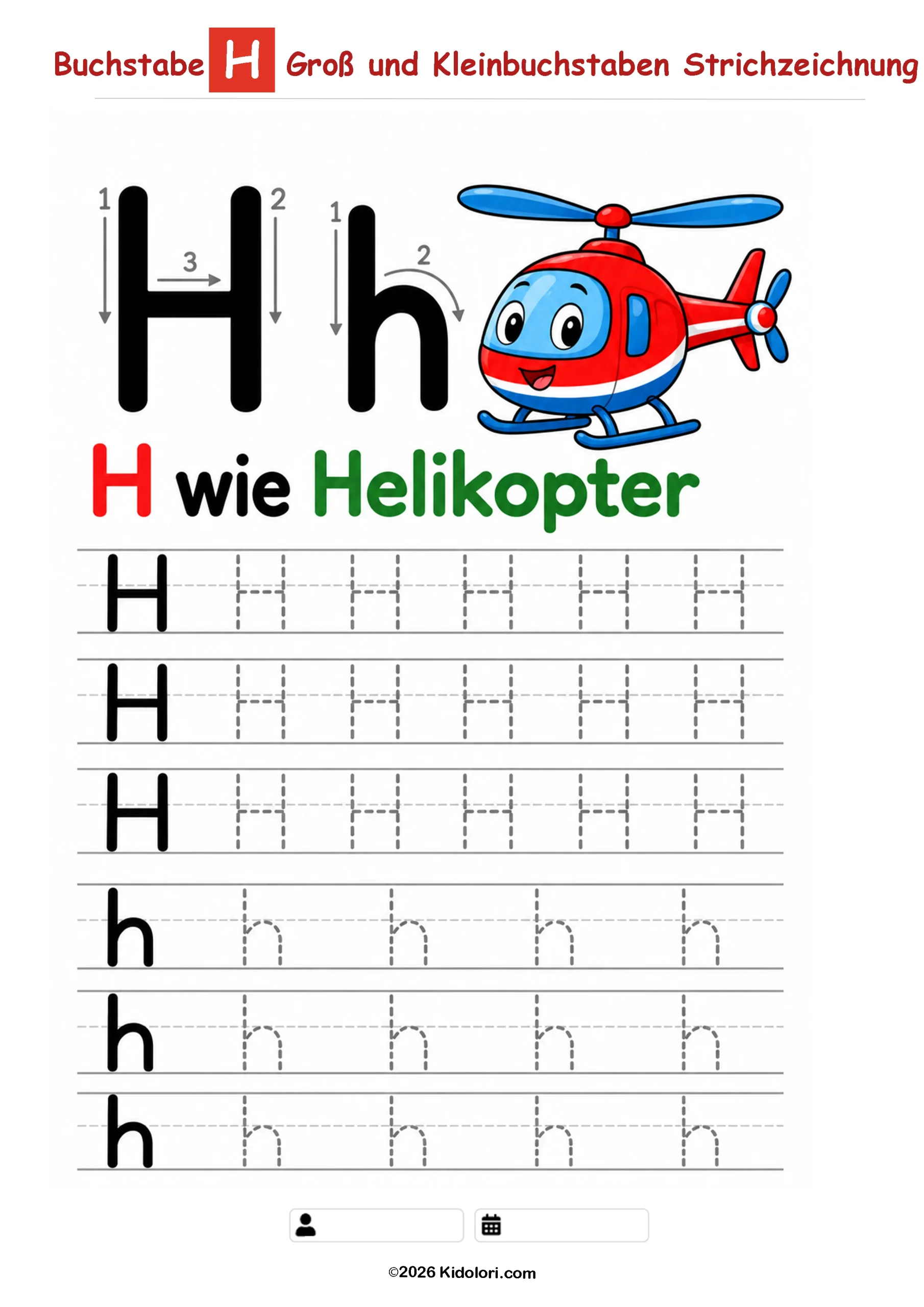 Buchstabe H – Groß- und Kleinbuchstaben nachspuren