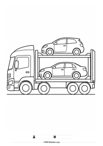 Autotransporter mit zwei Autos – Ausmalbild