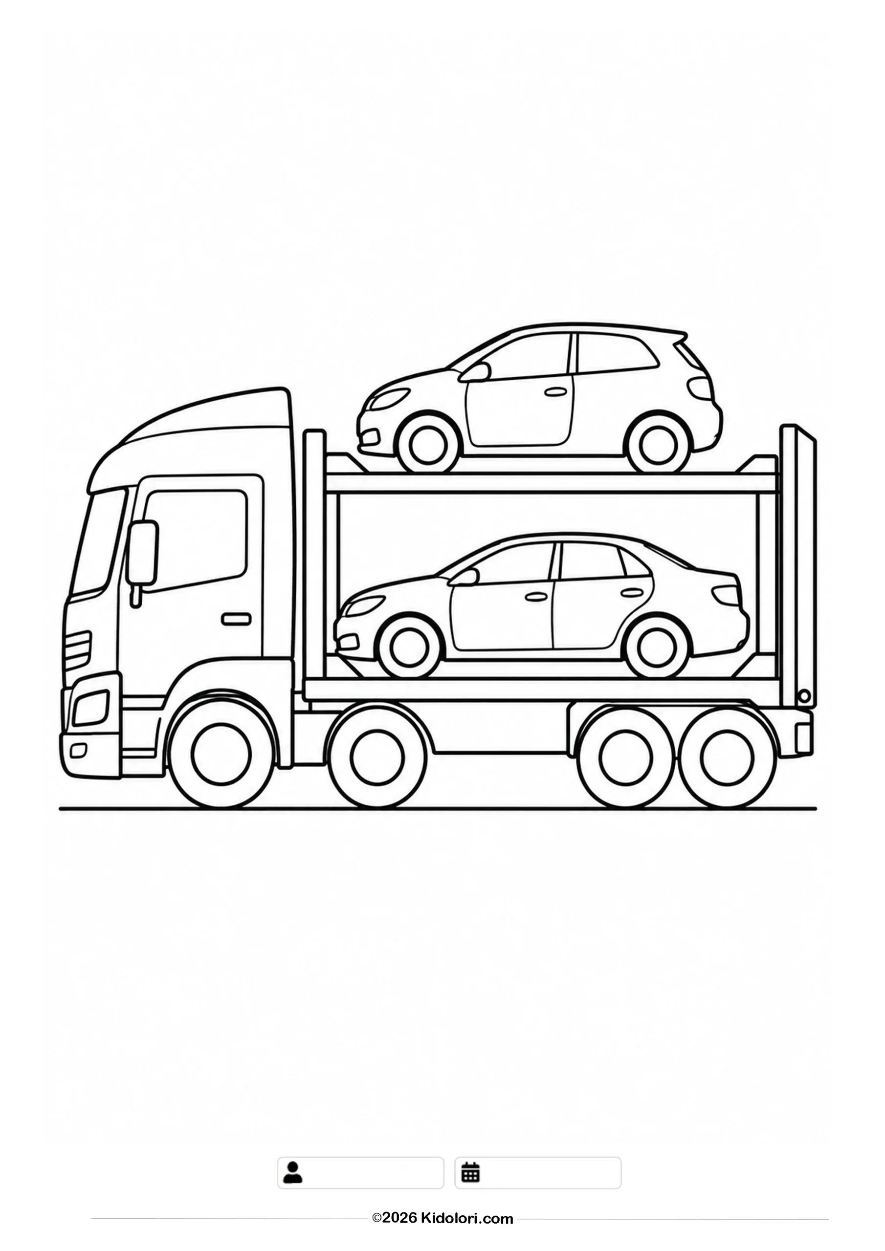 Autotransporter mit zwei Autos – Ausmalbild