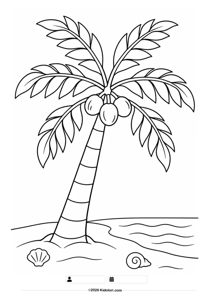 Kokospalme am Strand – Ausmalbild