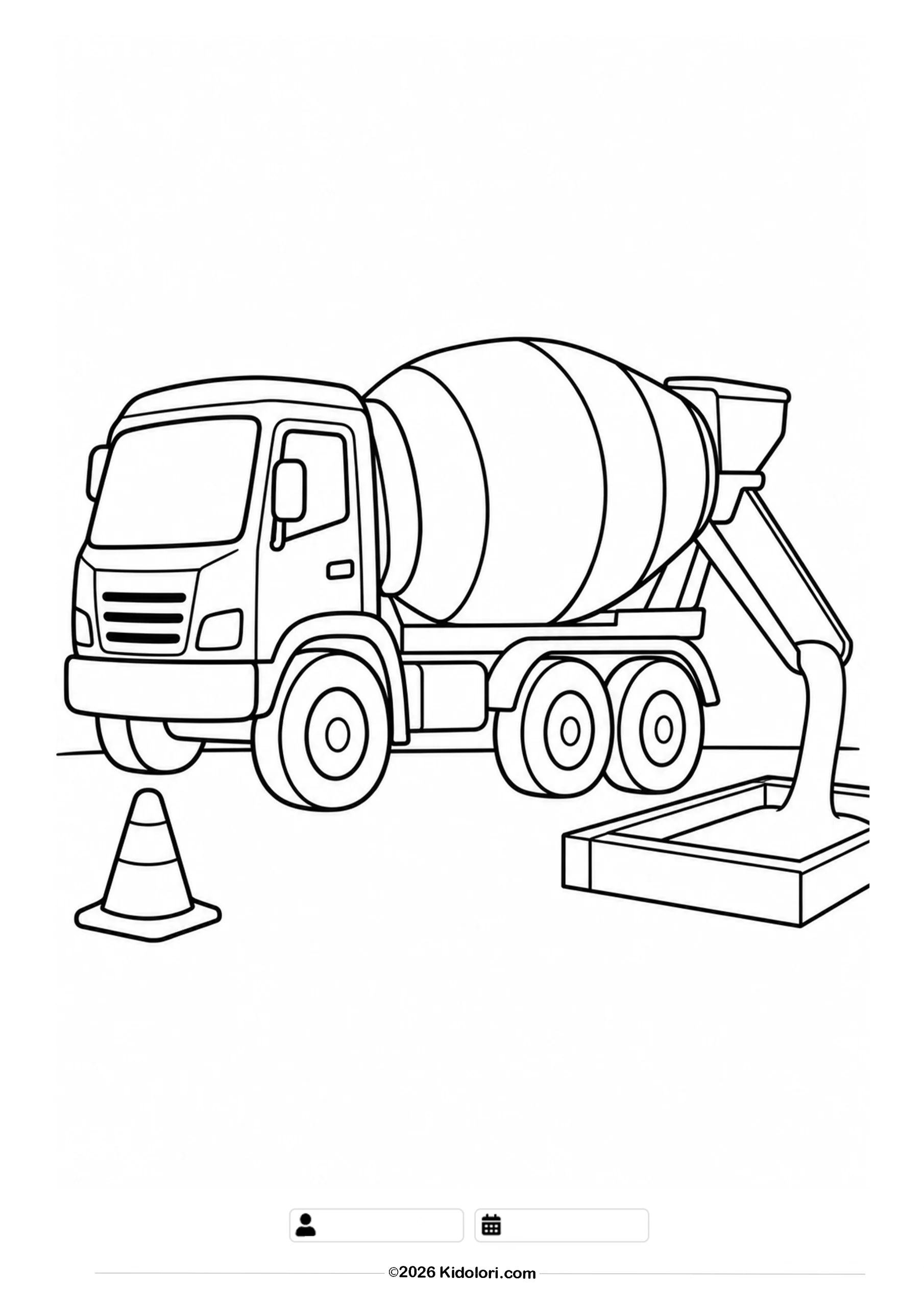 Betonmischer auf der Baustelle – Ausmalbild