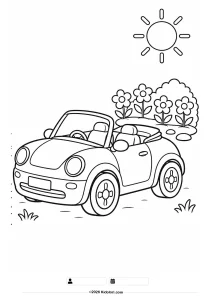 Cabrio am Blumengarten – Ausmalbild