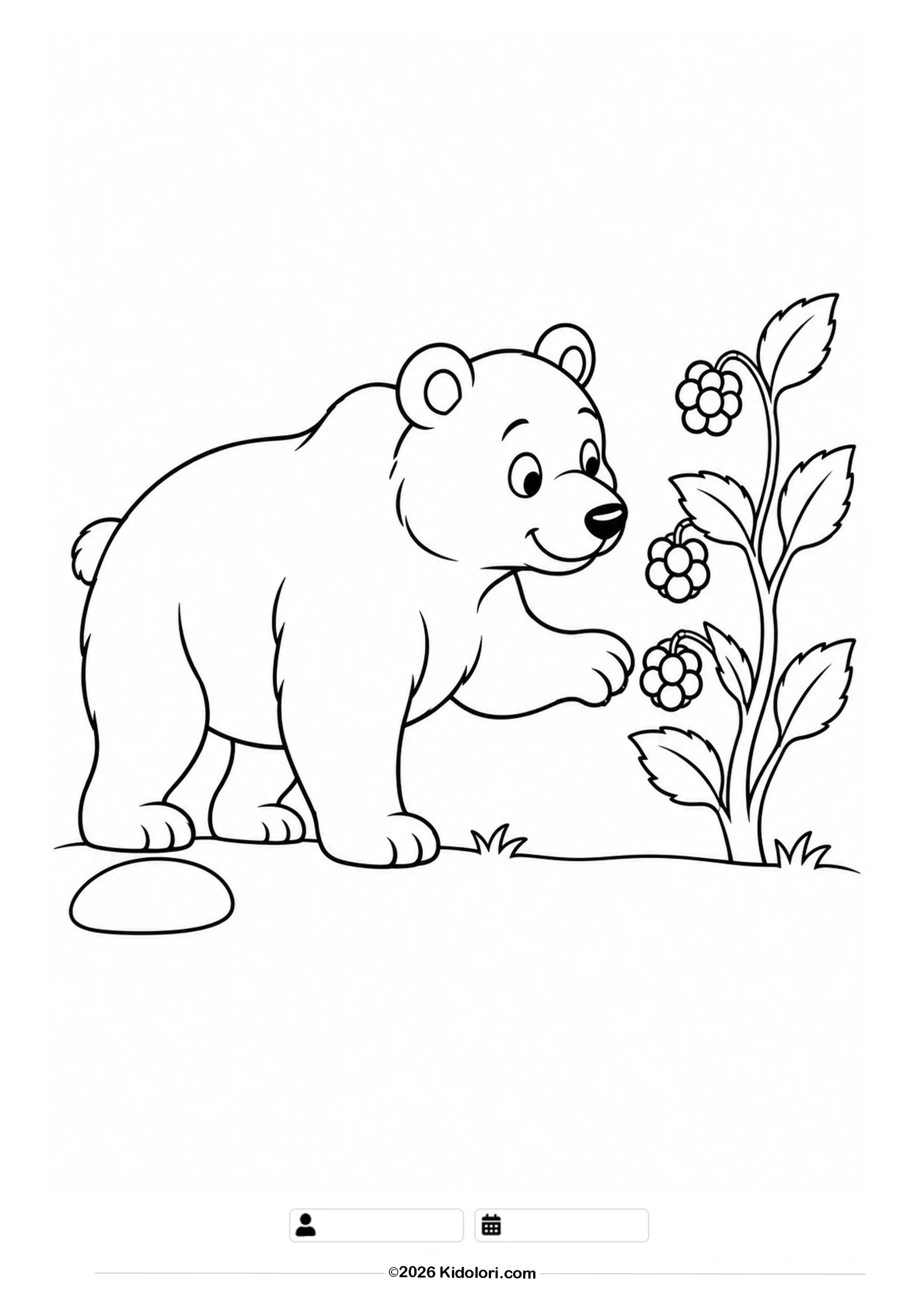 Cute Bear Picking Blackberries Coloring Page