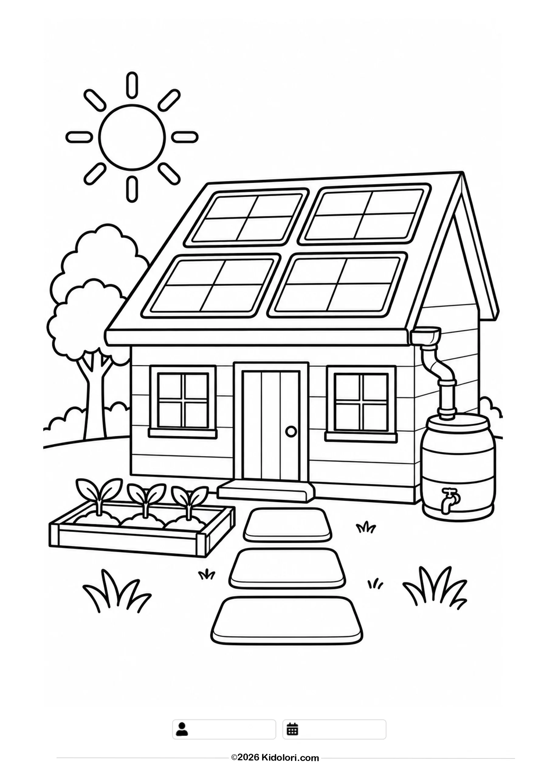 Haus mit Solarmodulen – Ausmalbild